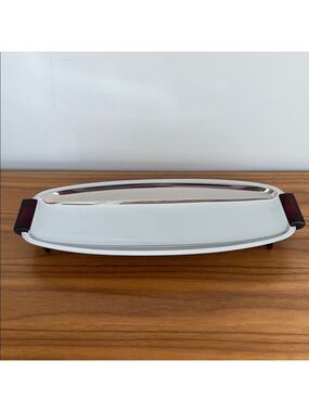 VINTAGE Glo-Hill Gourmates Chrome Bakelite Footed Serving Tray Dish Mid-Century